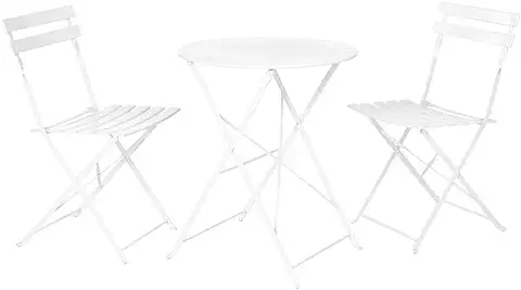 LOLAhome Conjunto de Mesa y 2 Sillas de Jardín Sira con Láminas Curvas de Acero Blanco LOLAhome Conjunto de Mesa y 2 Sillas de Jardín Sira con Láminas Curvas de Acero Blanco