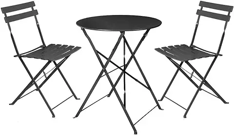 LOLAhome Conjunto de Mesa y 2 Sillas de Jardín Sira con Láminas Curvas Negro de Acero LOLAhome Conjunto de Mesa y 2 Sillas de Jardín Sira con Láminas Curvas Negro de Acero