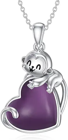 LONAGO Collar de Mono 925 Plata Esterlina Lindo Mono Con Artificiales Piedras Preciosas Colgante Collar para Mujeres LONAGO Collar de Mono 925 Plata Esterlina Lindo Mono Con Artificiales Piedras Preciosas Colgante Collar para Mujeres