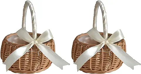 LPAYOK 2 Cestas de Mimbre con asa para Niñas, Cestas de Sauce Tejidas con Cinta, Cestas de Regalo para Almacenamiento de Picnic, Decoración del Hogar LPAYOK 2 Cestas de Mimbre con asa para Niñas, Cestas de Sauce Tejidas con Cinta, Cestas de Regalo para Almacenamiento de Picnic, Decoración del Hogar
