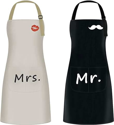 Luvadeyo 2 Piezas Delantales De Cocina con Banda para El Cuello Ajustable E Impermeable Y 2 Bolsillos, Delantal De Cocina, Delantal De Pareja, Aniversario, Regalo De Boda Y CumpleañOs, Negro Y Caqui Luvadeyo 2 Piezas Delantales De Cocina con Banda para El Cuello Ajustable E Impermeable Y 2 Bolsillos, Delantal De Cocina, Delantal De Pareja, Aniversario, Regalo De Boda Y CumpleañOs, Negro Y Caqui