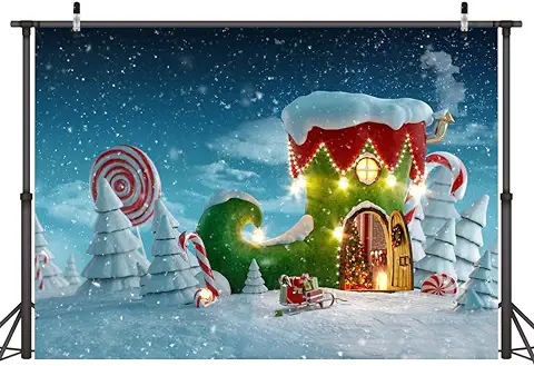 LYWYGG 7x5FT Telón de Fondo de Navidad de Telón de Fondo de Navidad para árbol de Navidad Escenario de Nieve Decoración de Fiesta Familiar Víspera Piruleta Escena de Nieve Fotografía de Fondo CP-302  