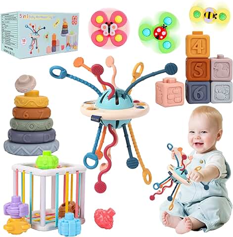 LZDMY Juguetes Bebes 6 9 12 18 Meses, 5 En 1 Juguetes Montessori 1 Años con Bloques Sensoriales, Juego de Desarrollo de Motricidad, Regalo Original Niños 1 2 3 Años para Cumpleaños Navidad Reyes Magos  