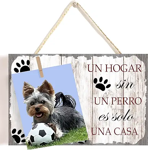 M V MELVI LINE Cuadro de Madera con Frase Marco de Fotos con Pinza para Colgar Foto Regalo Original Personalizado Portafotos con Foto de tu Perro En Español e Ingles  