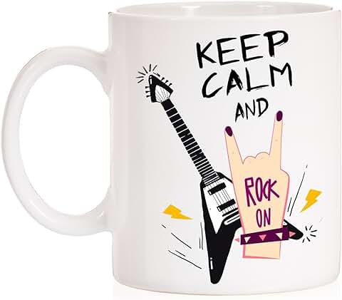 MardeTé Taza Keep Calm and Rock On. Taza Regalo para Roqueros o Roqueras. Rock and Roll. Amantes de la Musica y Guitarra  