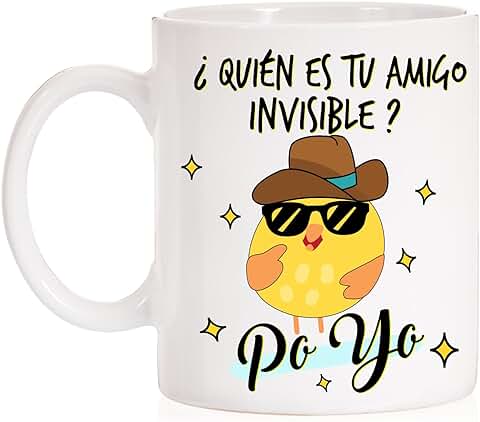 MardeTé Taza ¿ Quien es tu Amigo Invisible? Po Yo. Taza de Regalo Divertida para Felicitar los Amigos Invisibles  