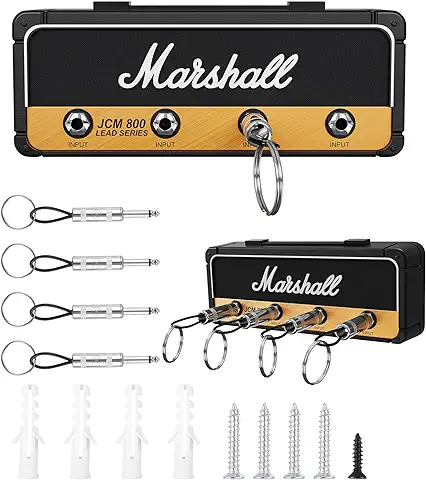 Marshall Llavero Montado en la Pared, Gancho de Enchufe de Guitarra JCM800, Soporte de Almacenamiento en la Pared,Gancho para Llaves Para Amantes de los Músicos, Con 4 Llaveros, Juego de Llaves Negro  