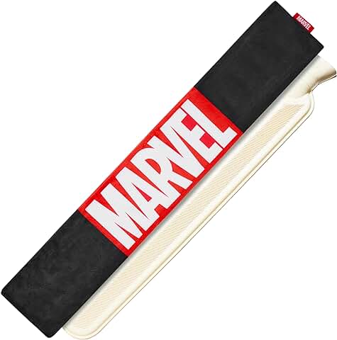 Marvel Bolsa de Agua Caliente con Funda de Franela - Botella de Agua Caliente de Caucho Larga, Capacidad de 1,7 o 2 Litros - Marvel Regalos para Hombres (Negro Marvel Largo)  