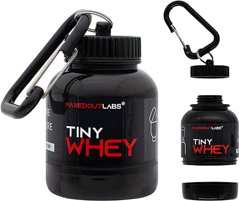 Maxedoutlabs - Tinywhey - Mini Botella de Whey - Embudo para Botella Mini Whey - Contenedor para Suplementos de Fitness en Polvo - Colgante - Proteínas de Gimnasio - Caja de Regalo - Llavero Proteína  