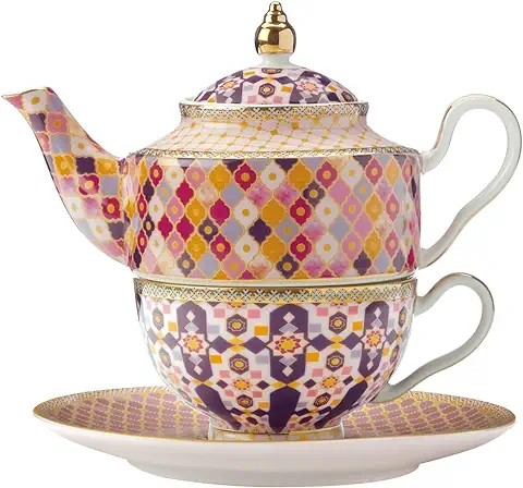 Maxwell & Williams Teas & C’s Kasbah Juego de Tetera, Taza y Plato de Porcelana con Infusor, 380 ml – Rosa  