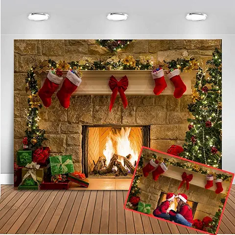 Mehofoto Tema Navidad árbol Chimenea Calcetines Fotografía Telón de Fondo 7x5ft Xmas Fiesta Decoración Regalos Navidad Interior Foto Estudio Props  