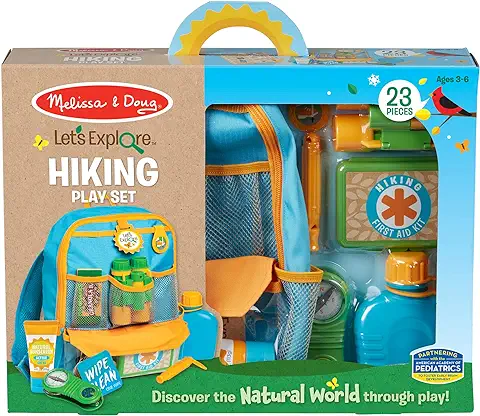 Melissa & Doug  Juego de Senderismo, Mochila con Accesorios Objetos Esenciales de Excursionismo, Juego Creativo de Simulación en casa o al aire Libre, Regalo para Niñas y Niños de 3 4 5 6 7 Años  