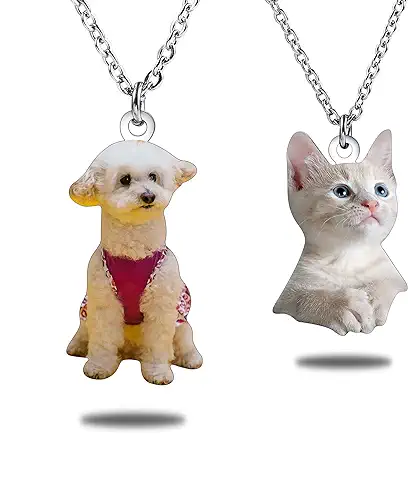 MeMeDIY Collar con Colgante de Imagen de Mascota Personalizado, Acero Inoxidable, Gato, Perro, Animales, Color/Negro Y Blanco, Regalos Fotográficos para Mujeres/Hombres/Amantes de Las Mascotas  