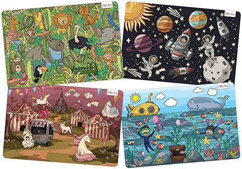 Merka Manteles Individuales, Juego de Diseño Antideslizante, Aprendizaje para la Mesa del Comedor y de la Cocina para Niños y Jóvenes de 2 a 8 Años Espacio, Playa, Selva 17 x 11  