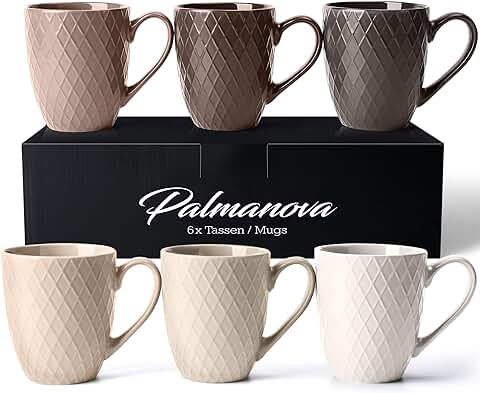 MIAMIO - 6 x 400 ml - Juego de Tazas de Café - Taza de Cerámica Moderna en mate - Taza de Café Grande - Colección Palmanova (Beis)  