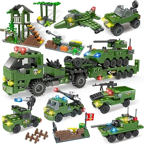 Militar del Ejército Base Juego de Bloques de Construcción, City Estación de Policía Construcción Kit, Pesado Transporte Camión Juguete, Regalo Juego de rol para Niños y Niñas de 6 a 12 (990 Piezas)  