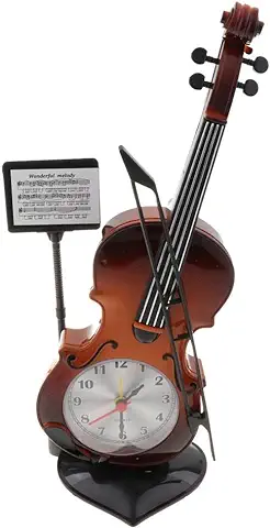 Misppro Bonito Reloj Despertador de mesa con Diseño Especial en Forma de Violín, Regalo Creativo para Amantes de la Música, Amigos, Color rojo  