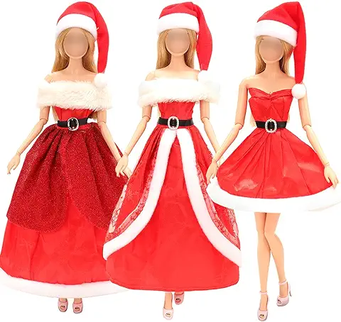 Miunana 3 PCS Vestido Fashion Falda Ropas De Papá Noel Regalo para 11.5 Pulgadas 28-30 CM Muñeca  