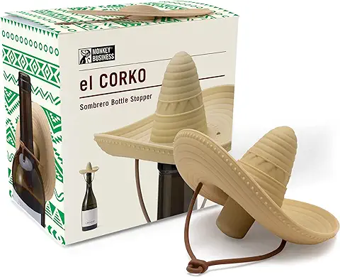 Monkey Business - Tapón de Silicona con Forma de Sombrero, Sella la Botella y Mantiene el vino Fresco, Accesorios de Vino, Accesorios Divertidos de Cocina, Tapón de Botella el Corko  