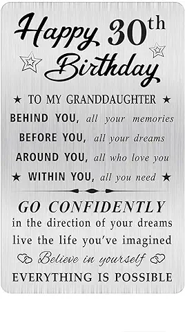 MOQIYXL Tarjeta de 30 Cumpleaños para Nieta, Ideas de Regalo para Nieta, Tarjeta Pequeña Grabada para Cartera MOQIYXL Tarjeta de 30 Cumpleaños para Nieta, Ideas de Regalo para Nieta, Tarjeta Pequeña Grabada para Cartera