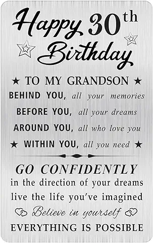 MOQIYXL Tarjeta de Cumpleaños 30 para Nieto, Ideas de Regalo para Nieto, Tarjeta Pequeña Grabada para Cartera MOQIYXL Tarjeta de Cumpleaños 30 para Nieto, Ideas de Regalo para Nieto, Tarjeta Pequeña Grabada para Cartera