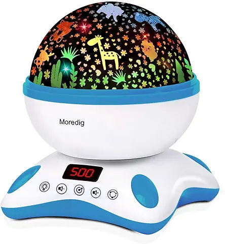 Moredig Proyector Estrellas Bebé, Lámpara Proyector Infantil Luz Nocturna con Rotación y Música, Función de Temporización y Control Remoto, 8 Modos Luz de la Noche, Perfecto Regalo Navidad - Azul  