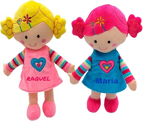 Muñeca de Trapo Personalizada - Muñecas de Trapo Vestido Terciopelo, Regalo Muñeca Trapo Bebe con su Nombre, Tamaño 25 cm. en Azul o Rosa - Muñeca Bebe 1 año y más (Vestido Rosa)  