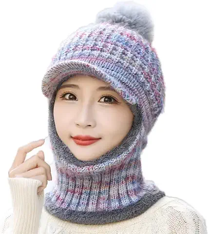 MZSYLK Conjunto de Gorro de Invierno y Calentador de Cuello para Mujer, Conjunto de Gorro y Bufanda de Punto Cálido con Forro Polar Térmico para Deportes al aire Libre, Regalo de Invierno  