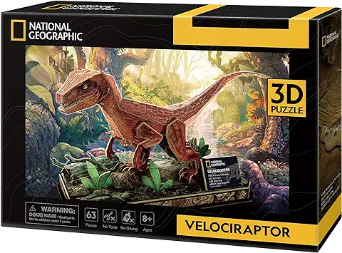 National Geographic - Puzzle 3D Velociraptor | Maquetas para Montar Regalo Niño 8 Años | Puzzle 3D Niños | Regalos Niños 8 Años O Más | Juguetes Niños 8 Años | 63 Piezas  