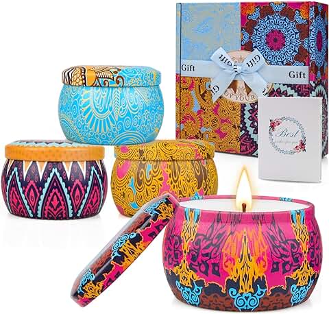 Navideño Velas Aromáticas para Mujeres 4x4.4oz Juego de Vela 120Horas Aromática Perfumada para Casa o Regalo Boda,Bautizo,Comuniones,Cumpleaños  