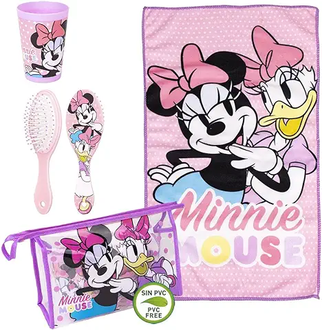 Neceser de Aseo de Minnie Mouse - Cierre de Cremallera - 23 x 15 x 8 cm - Incluye Accesorios - Diseño Impermeable - Ideal para Llevar de Viaje - Producto Original Diseñado en España  