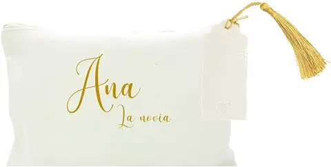 Neceser Personalizado para Novia con Borla y Nombre. Perfecto para Maquillaje y Aseo. Viajes, Gimnasio y Oficina. Organizador de Productos de Belleza y Cuidado Personal.  