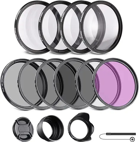 NEEWER 55mm ND/CPL/UV/FLD/Kit de Accesorio de Lente y Filtro con ND2 ND4 ND8, Filtros de Primer Plano (+1/+2/+4/+10), Parasol de Tulipán, Parasol de Goma Plegable, Tapa de Lente, Bolsa de Filtro  