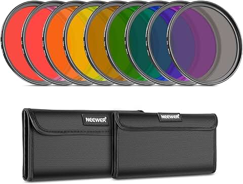 NEEWER Juego de Filtro de Lente a Todo Color de 9PCS,Filtros de Lentes de Resina de 58mm con Color Rojo/Naranja/Azul/Amarillo/Verde/Marrón/Púrpura/Rosa/Gris Disponible con 2 Bolsas,Accesorio de Lente  