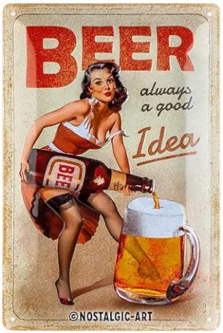 Nostalgic-Art Cartel de Chapa Retro Beer – Always a Good Idea de Regalo para Amantes a Cerveza, Metálico, Diseño Vintage, 20 x 30 cm  