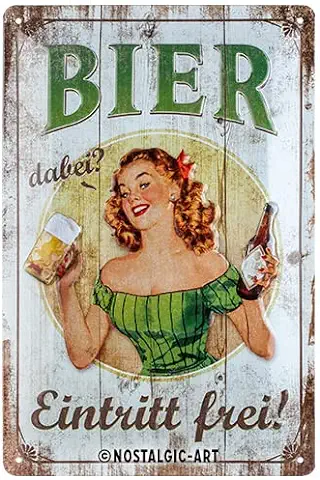 Nostalgic-Art Cartel de Chapa Retro Bier Dabei – Eintritt frei – Idea de Regalo para Amantes a Cerveza, Metálico, Diseño Vintage, 20 x 30 cm  