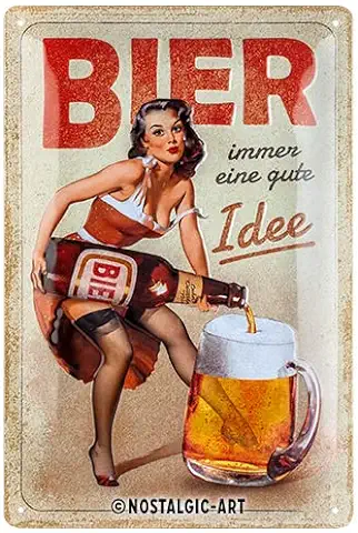 Nostalgic-Art Cartel de Chapa Retro Bier – Immer eine Gute Idee – Idea de Regalo para Amantes a Cerveza, Metálico, Diseño Vintage, 20 x 30 cm  