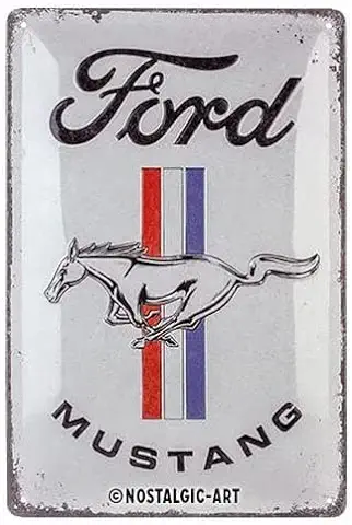 Nostalgic-Art Cartel de Chapa Retro, Ford Mustang - Horse Logo – Idea de Regalo para Amantes de Coches, Metálico, Diseño Vintage, 20 x 30 cm  