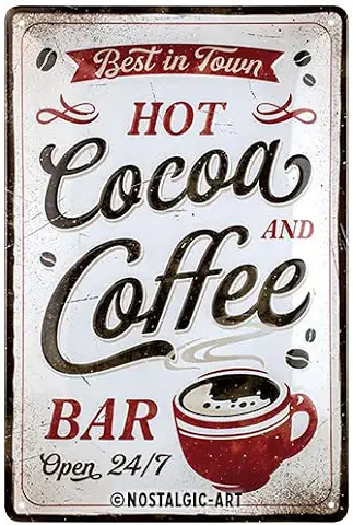 Nostalgic-Art Cartel de Chapa Retro, Hot Cocoa & Coffee – Idea de Regalo para Amantes del Café, Metálico, Diseño Vintage para Decoración, 20 x 30 cm  