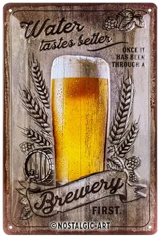 Nostalgic-Art Cartel de Chapa Retro Water Tastes Better – Idea de Regalo para Amantes a Cerveza, Metálico, Diseño Vintage, 20 x 30 cm  