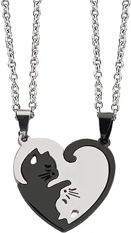 Oneroomone 2 Piezas Collar para Parejas con Colgante de Rompecabezas de Gato, Plata Negra, el Mejor Regalo para ti y tu Amante  