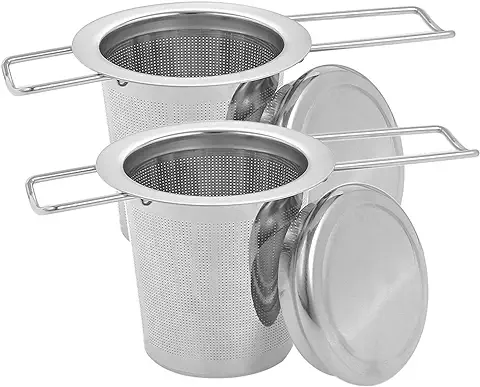 Opopark Filtros para Té, 2 Filtros de Té de Acero Inoxidable de Mango Largo, Colador de Té y Café con Tapa, Infusor de Té, Infusionador para Tazas, Tazas y Ollas de Cereales a Granel  