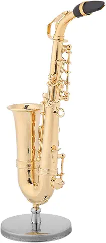 Oumefar con Soporte Modelo de Saxofón Saxofón en Miniatura Funda Chapada en Oro Amigos Amantes de la Música Decoración de Regalo  