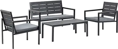Outsunny Conjunto de Muebles de Jardín 4 Piezas Mesa de Centro Banco de 2 Plazas y 2 Sillas con Cojines Desenfundables y Marco de Acero para Terraza Exterior 113x65x78 cm Gris Outsunny Conjunto de Muebles de Jardín 4 Piezas Mesa de Centro Banco de 2 Plazas y 2 Sillas con Cojines Desenfundables y Marco de Acero para Terraza Exterior 113x65x78 cm Gris