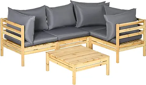 Outsunny Conjunto de Muebles de Jardín de Madera 5 Piezas Juego de Muebles de Terraza Incluye 4 Sofás con Cojines Acolchados y Mesa de Centro para Patio Exterior Natural Outsunny Conjunto de Muebles de Jardín de Madera 5 Piezas Juego de Muebles de Terraza Incluye 4 Sofás con Cojines Acolchados y Mesa de Centro para Patio Exterior Natural