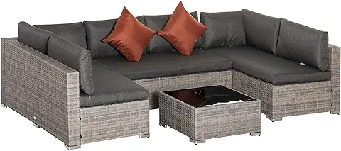 Outsunny Conjunto de Muebles de Jardín de Ratán 4 Piezas Mesa de Centro de Vidrio Sofá Doble y 2 Sofás Esquineros con Cojines Desenfundables para Terraza Exterior Gris Outsunny Conjunto de Muebles de Jardín de Ratán 4 Piezas Mesa de Centro de Vidrio Sofá Doble y 2 Sofás Esquineros con Cojines Desenfundables para Terraza Exterior Gris