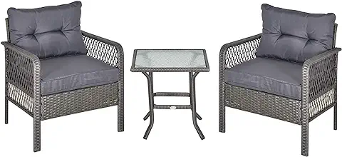 Outsunny Conjunto de Muebles de Ratán 3 Piezas de Jardín con 2 Sillones 65x66x75 cm y Mesa de Vidrio Templado 50x50x50 cm con Cojines Acolchados para Terraza Patio Exterior Gris Outsunny Conjunto de Muebles de Ratán 3 Piezas de Jardín con 2 Sillones 65x66x75 cm y Mesa de Vidrio Templado 50x50x50 cm con Cojines Acolchados para Terraza Patio Exterior Gris