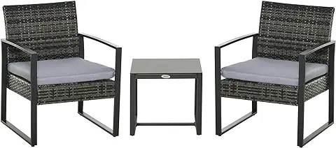 Outsunny Conjunto de Muebles de Ratán de Jardín 3 Piezas Set de Comedor con 1 Mesa 42,5x40x39 cm 2 Sillones 63x57x76 cm Cojín Acolchado para Patio Terraza Balcón Gris Outsunny Conjunto de Muebles de Ratán de Jardín 3 Piezas Set de Comedor con 1 Mesa 42,5x40x39 cm 2 Sillones 63x57x76 cm Cojín Acolchado para Patio Terraza Balcón Gris