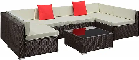 Outsunny Conjunto Muebles de Jardín Ratán 7 Piezas Set de Sofás Patio con 1 Mesita Almohada y Cojín Incluido Marco Acero Resistente Intemperie UV Marrón Outsunny Conjunto Muebles de Jardín Ratán 7 Piezas Set de Sofás Patio con 1 Mesita Almohada y Cojín Incluido Marco Acero Resistente Intemperie UV Marrón