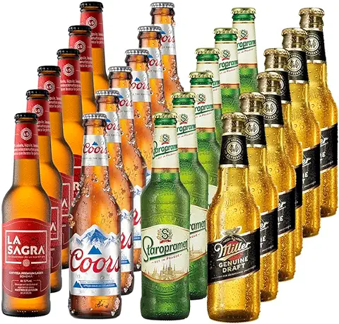 Pack Cerveza Lagers del Mundo (Coors, Staropramen, Miller y La Sagra) - Pack de 24 Botellas de 330 ml - Total: 7920 ml  